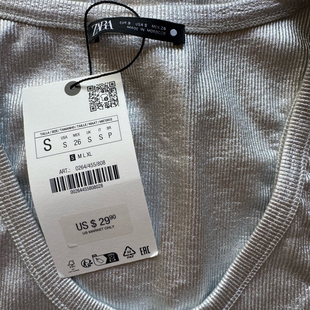 Zara Foil Rib Tank Top in Silver - Picture 3 of 4